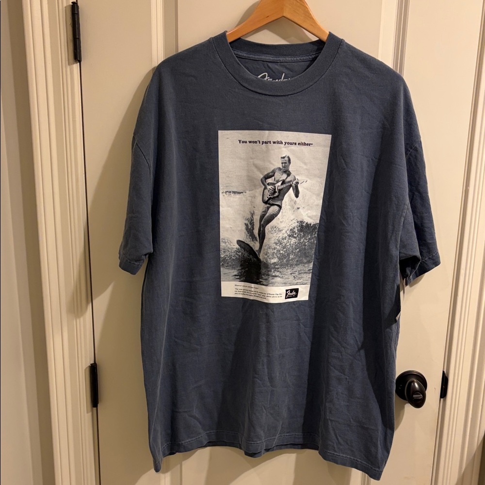 Fender Charcoal Blue Graphic Tee with Surfer Size XL
